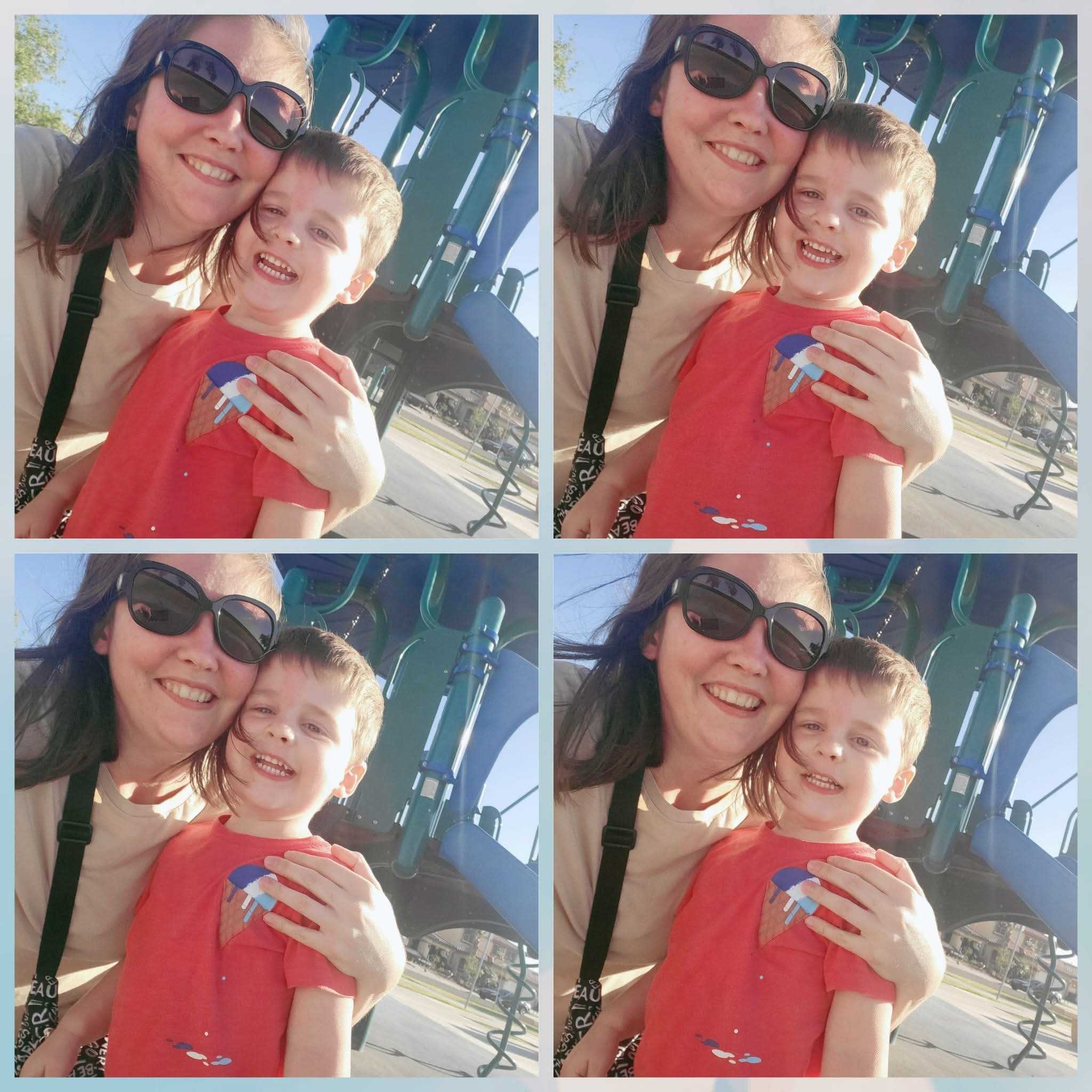 Sharon with her son at a playground